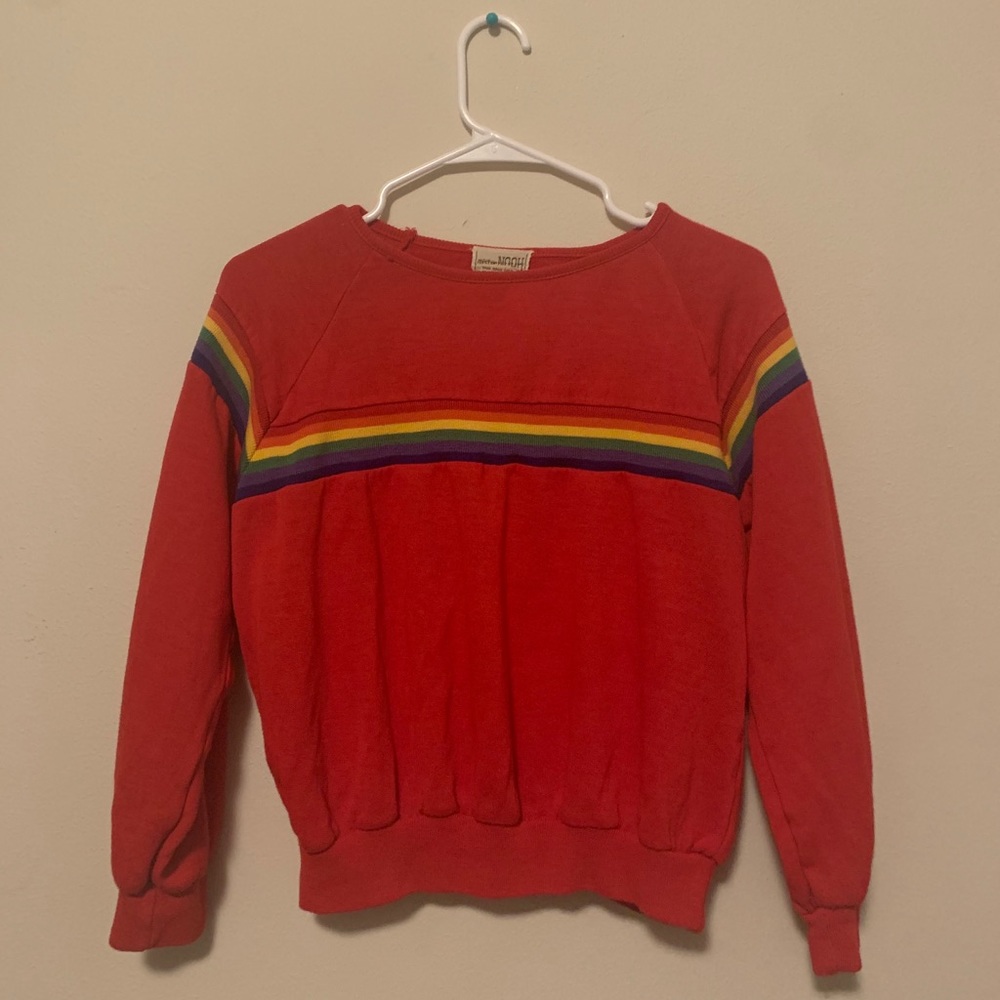 vintage 70s red rainbow sweater